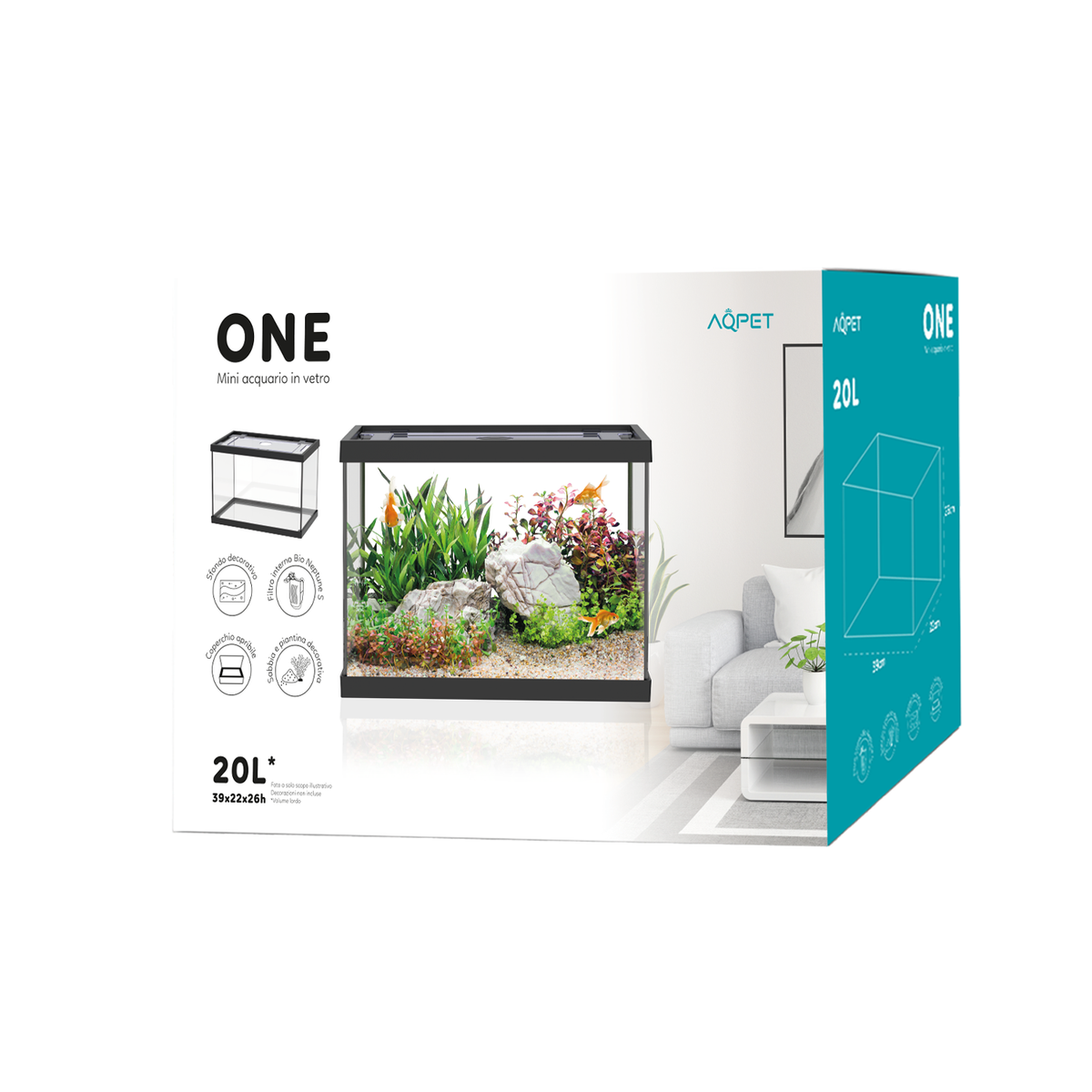 AQPET AQUARIUM ONE MINI GLASS 20 LITERS 39x22x26h BLACK