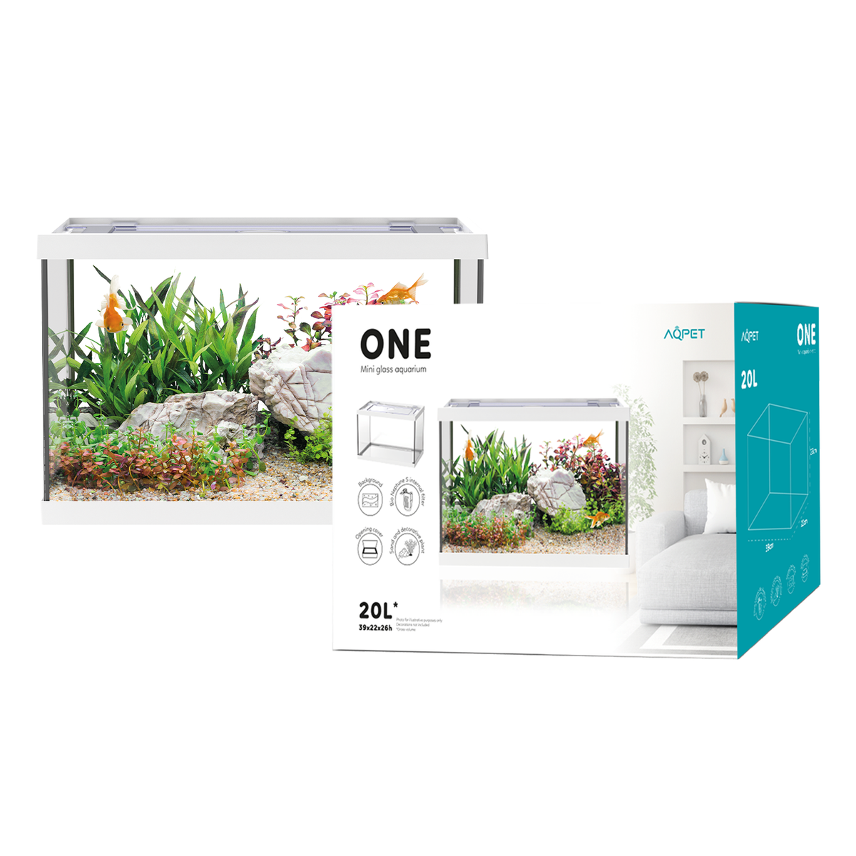 AQPET ONE MINI GLASS AQUARIUM 20 LT 36x22x26h