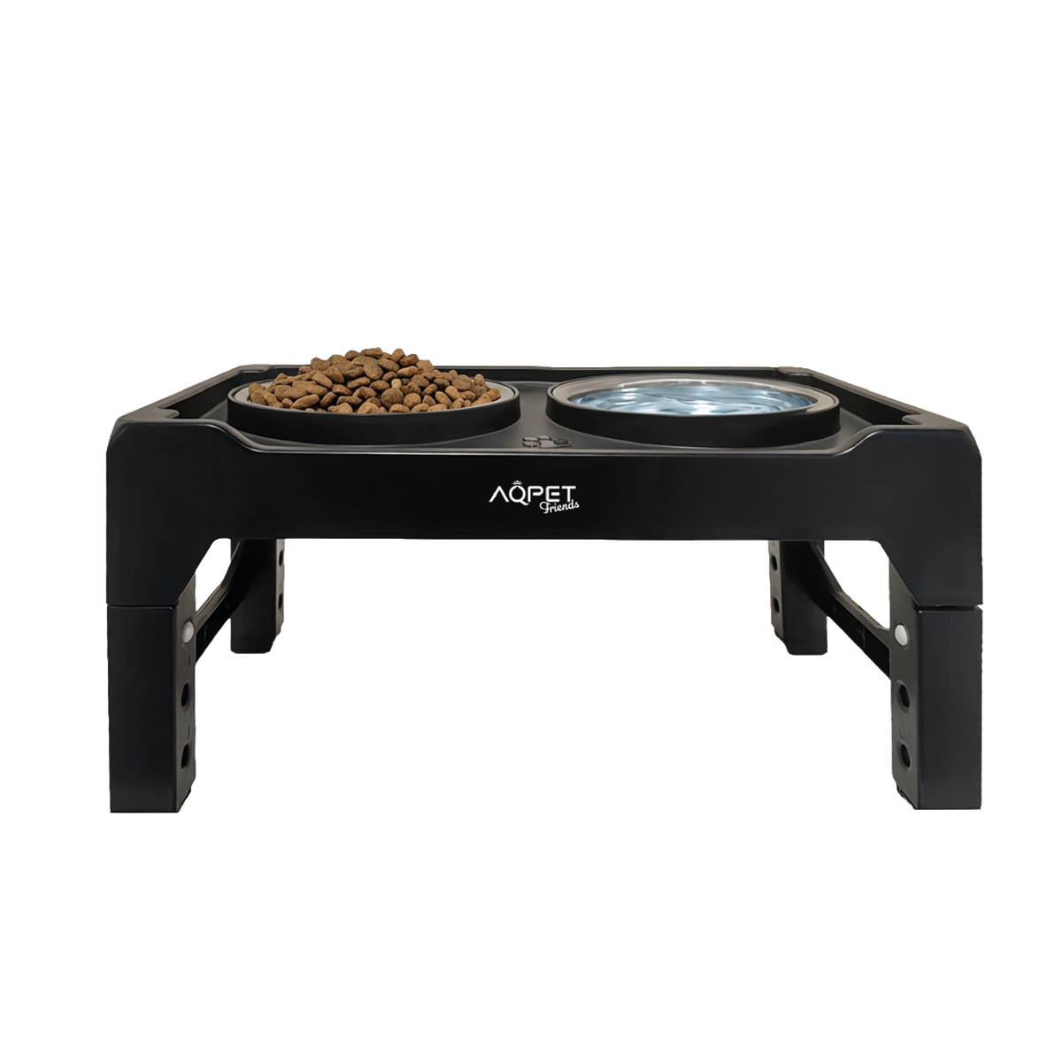 AQPET FRIENDS Elevated Dog Bowl Stand with 3 Adjustable Heights – Non-Slip Support 40x22x8-26h cm with 2 Stainless Steel Bowls Ø14 cm – Improves Posture During Meals
