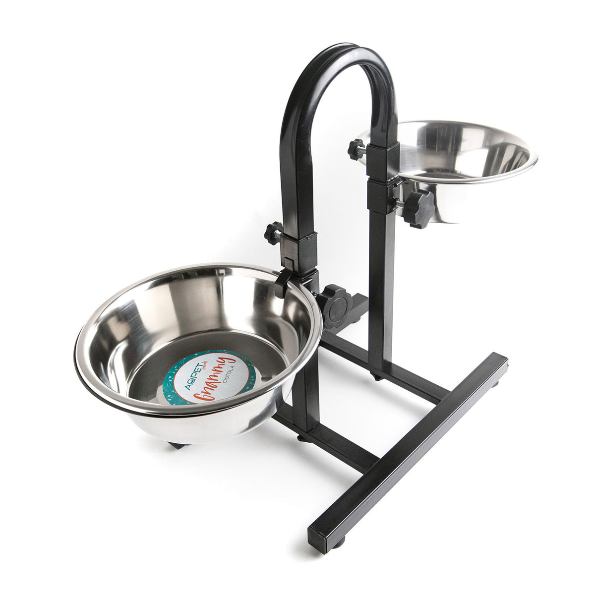AQPET FRIENDS Gnammy Supporto U With 2 Raised Stainless Steel Bowls Adjustable Height For dogs cats Small animals 2x2500 ml. 25 Cm