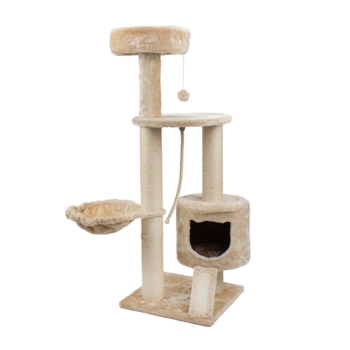AQPET FRIENDS Athens Cat Scratching Post 115 cm with Cat Bed Tree Playground Toy Scratcher for Cat Beige