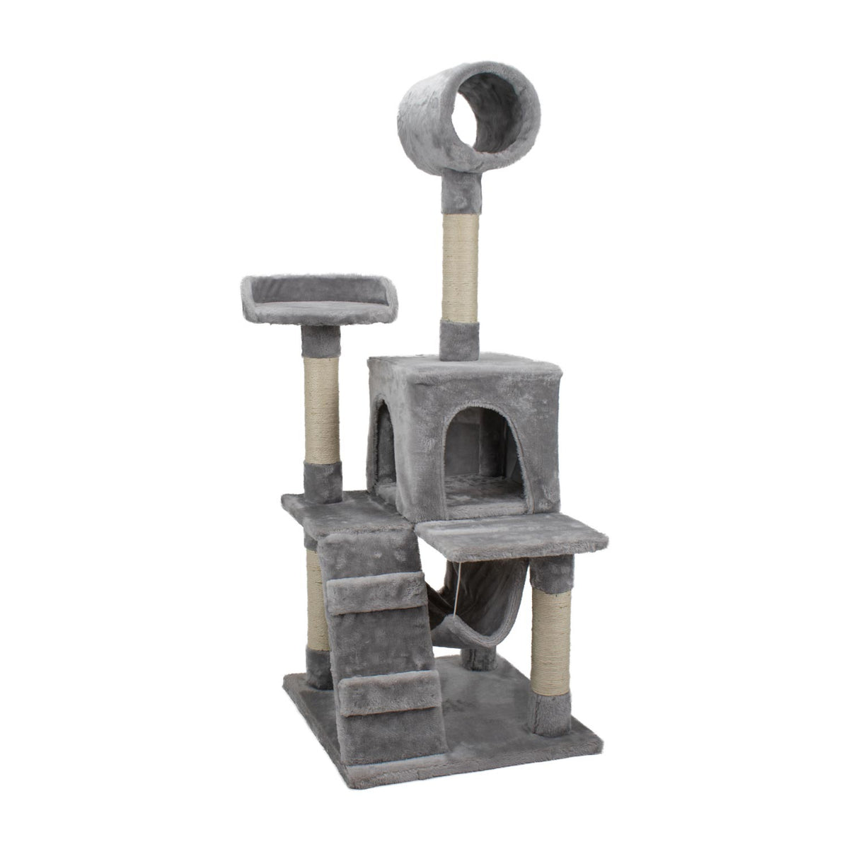 AQPET FRIENDS Cat Scratching Post Berlin 135 cm with Cat Cave Cat Tree Play Park Scratching Toy for Cat Grey Color