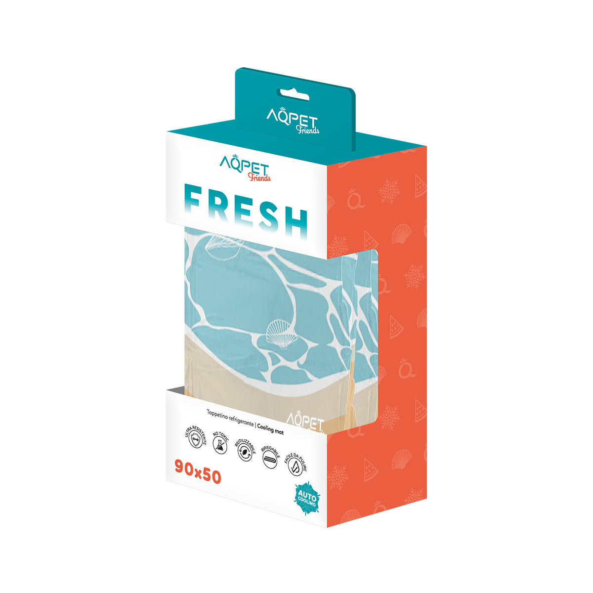 AQPET FRIENDS Tappetino Refrigerante Rinfrescante per Cane Gatto Animali, Gel non Tossico, Fantasia Sea