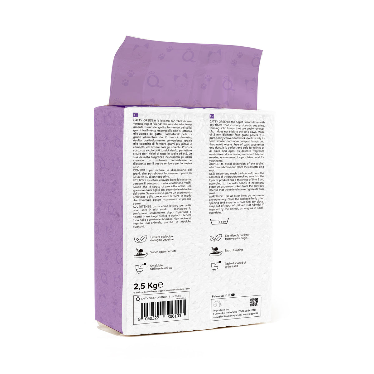 AQPET FRIENDS Catty Green Lettiera Alla Soia Profumazione Lavanda 6LT Per Gatti Super Assorbente Antiodore Igiene Gatto