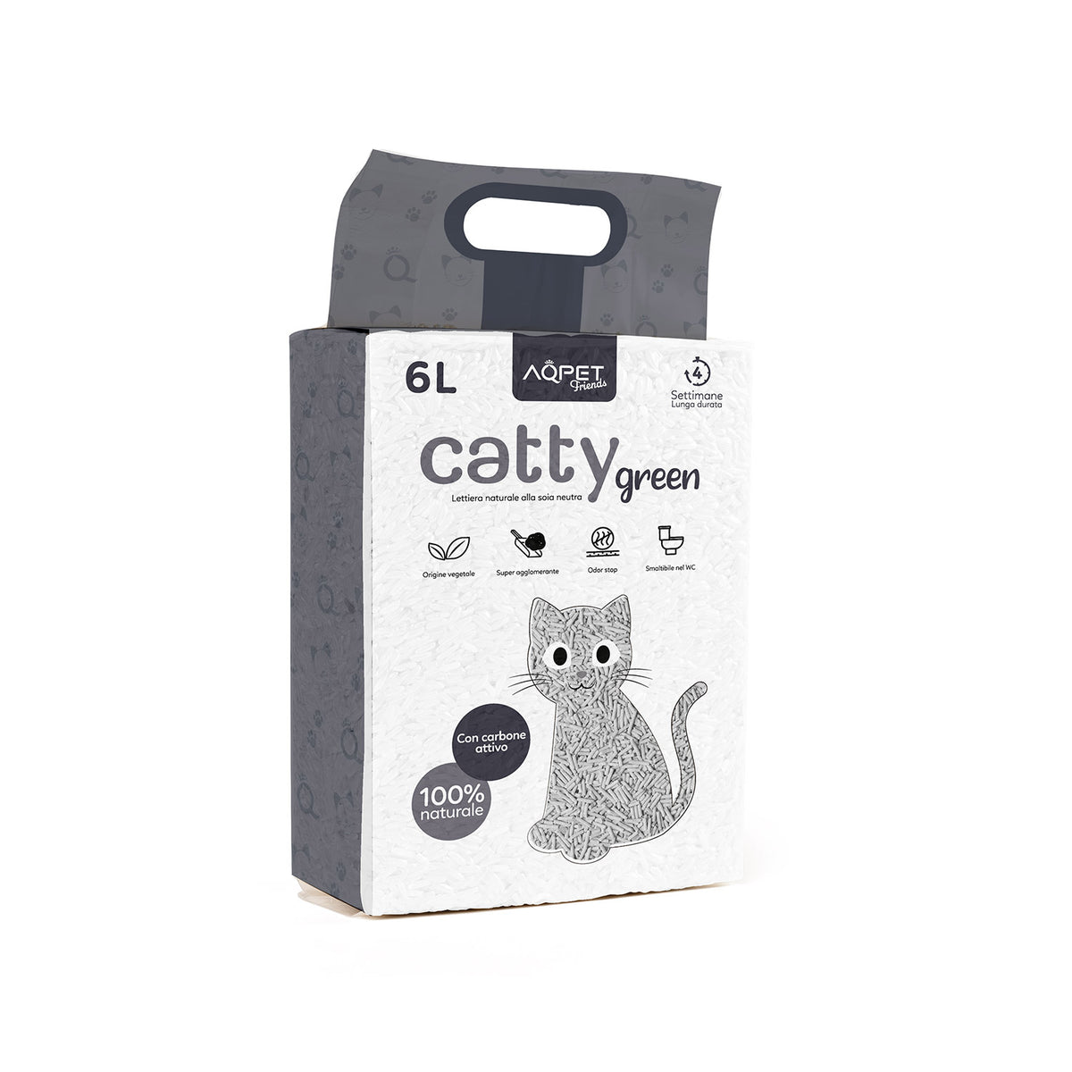 AQPET FRIENDS Catty Green Lettiera Alla Soia Profumazione Carbone Attivo 6LT Per Gatti Super Assorbente Antiodore Igiene Gatto