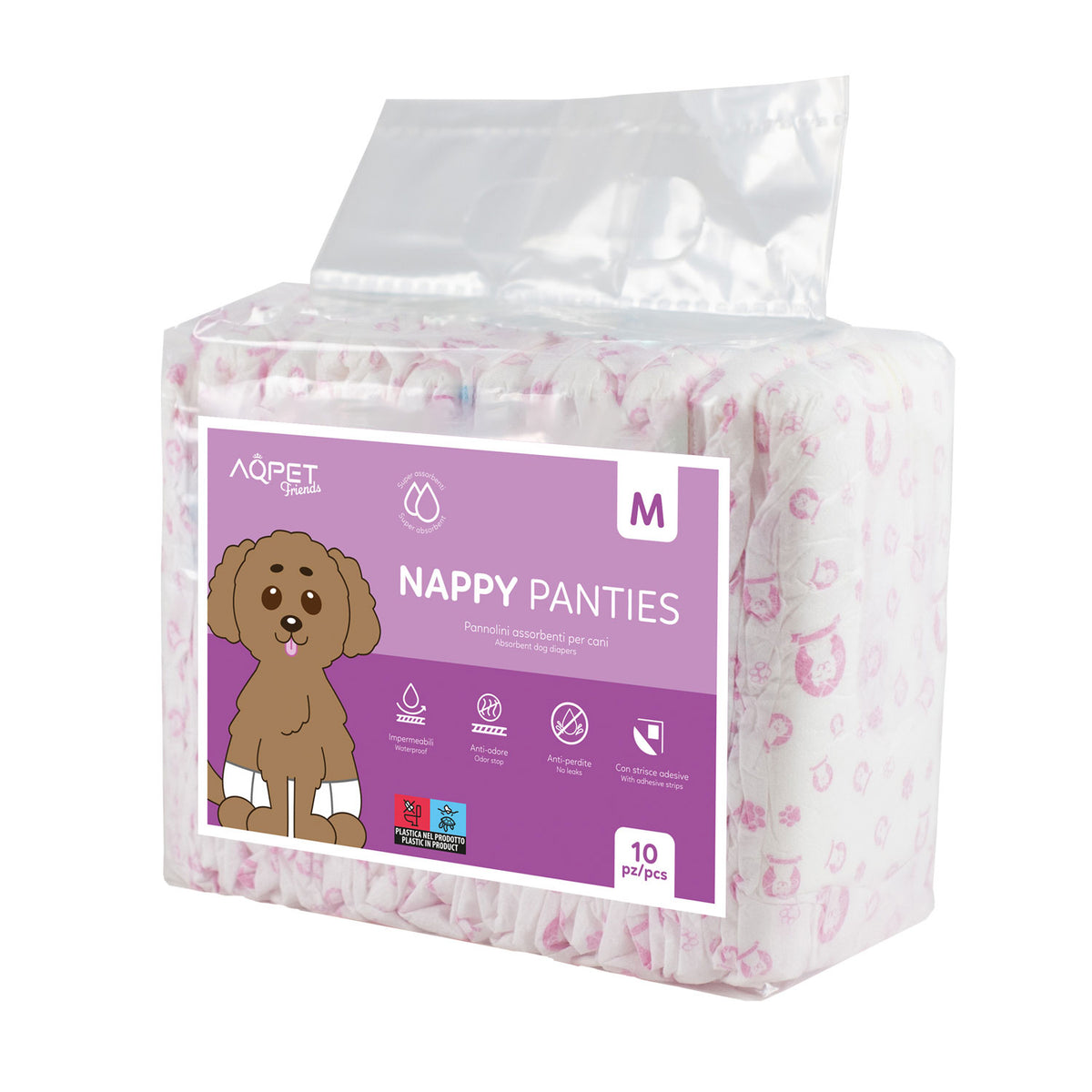 AQPET FRIENDS Nappy Panties Pannolini A Fascia Per Cani Femmina 10 Pezzi Assorbenti Igiene Quotidiana