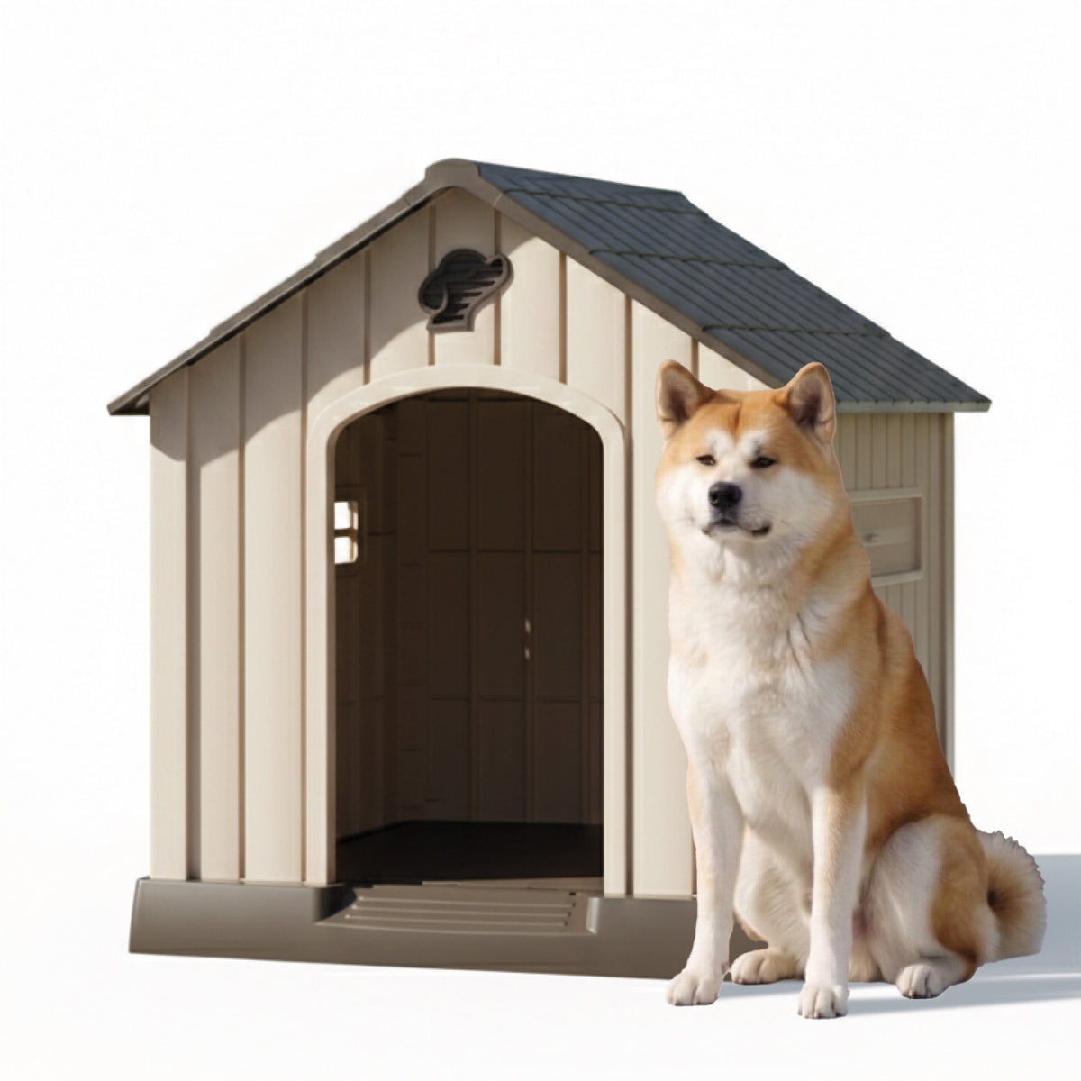 AQPET FRIENDS Cuccia per Cani in Plastica Impermeabile da Esterno e Interno – Casetta con Pavimento Rialzato e Sistema di Ventilazione – Rifugio Resistente