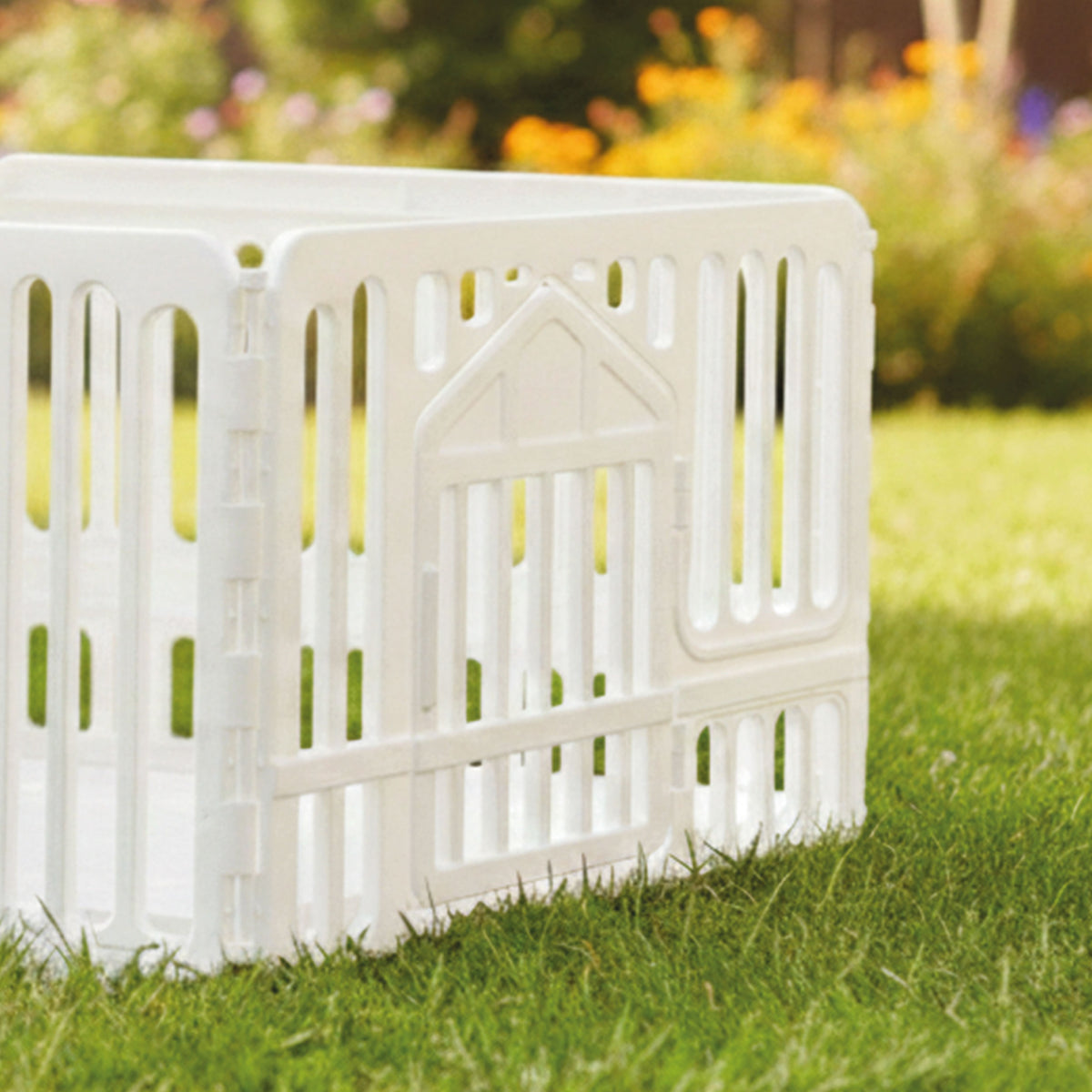 AQPET FRIENDS Indoor Dog Pen 97x97x60h cm in Plastic with Door – Modular White Playpen for Puppies and Pets – Home Enclosure for Cats and Dogs
