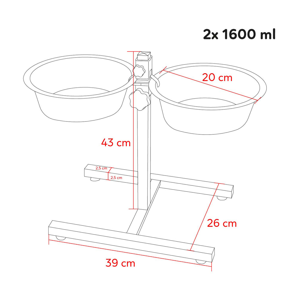 AQPET FRIENDS Yummy H Support With 2 Raised Stainless Steel Bowls Adjustable Height For Dogs Cats Small Animals