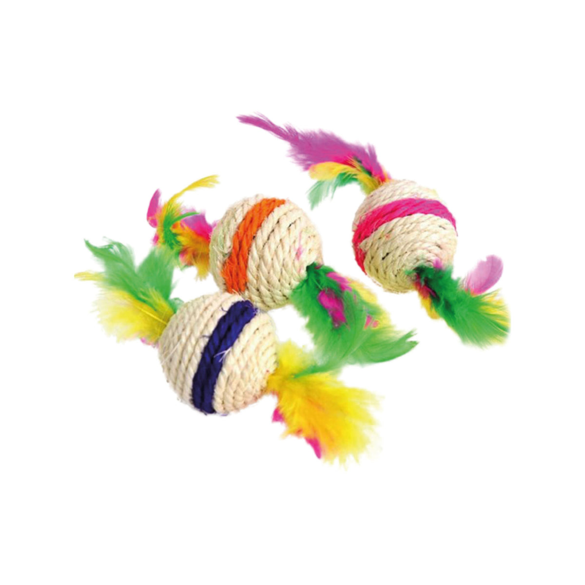 AQPET FRIENDS Cat Toy Pallina In Sisal Con Piumine E Sonaglio - 4,5/16 Cm Gioco Per Gatti