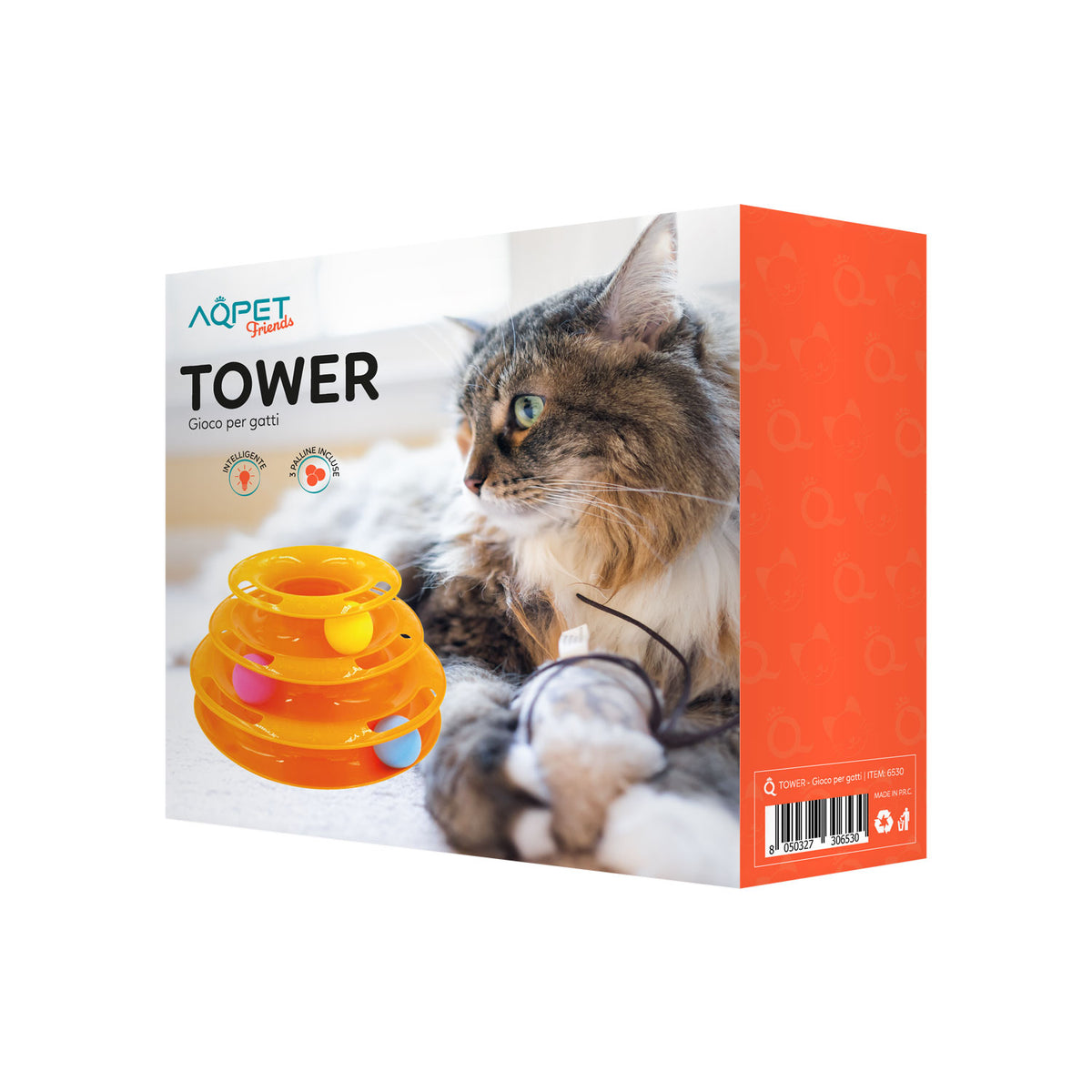 AQPET FRIENDS Cat Toy Tower - 25X13 Cm Gioco Per Gatti con Pallina