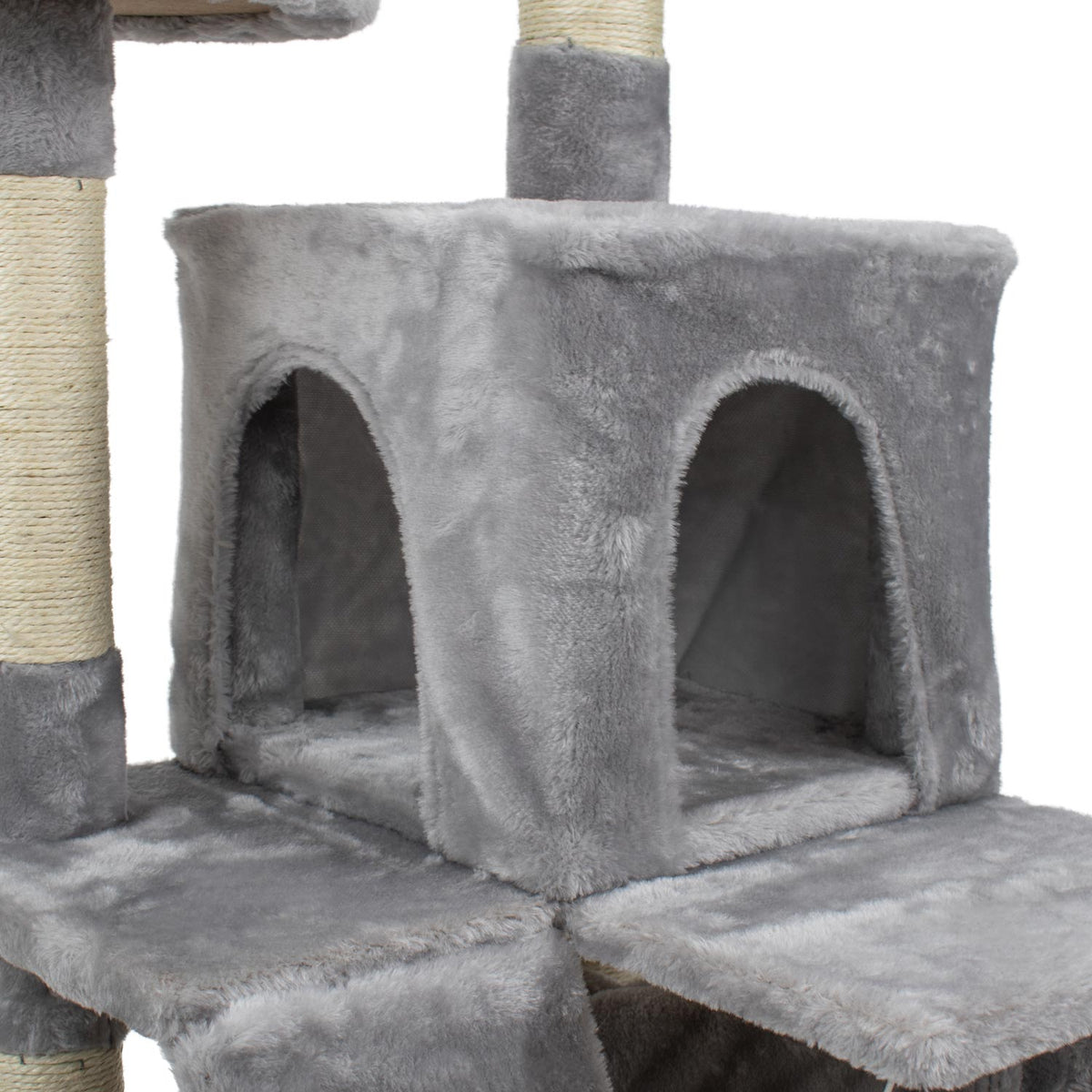 AQPET FRIENDS Cat Scratching Post Berlin 135 cm with Cat Cave Cat Tree Play Park Scratching Toy for Cat Grey Color