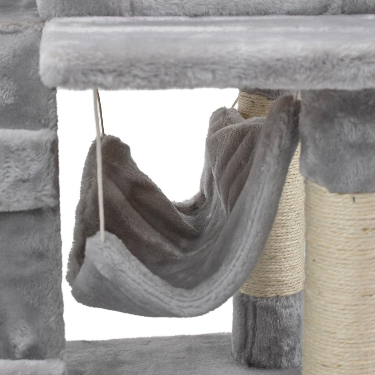 AQPET FRIENDS Cat Scratching Post Berlin 135 cm with Cat Cave Cat Tree Play Park Scratching Toy for Cat Grey Color