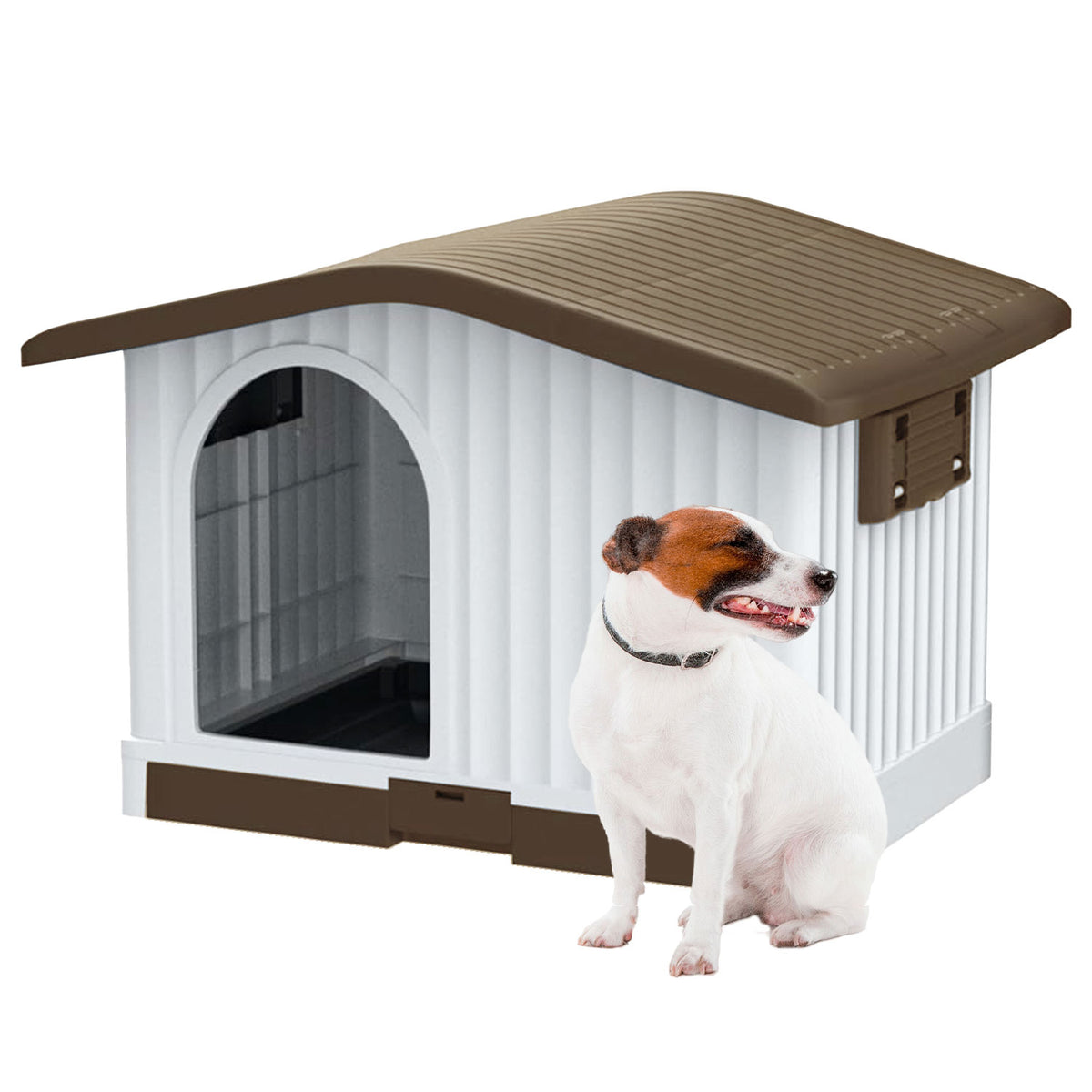AQPET FRIENDS Plastic Dog Kennel - 87 x 74 x 61 H cm Brown for Dogs and Cats Pet Comfort Relax Animals