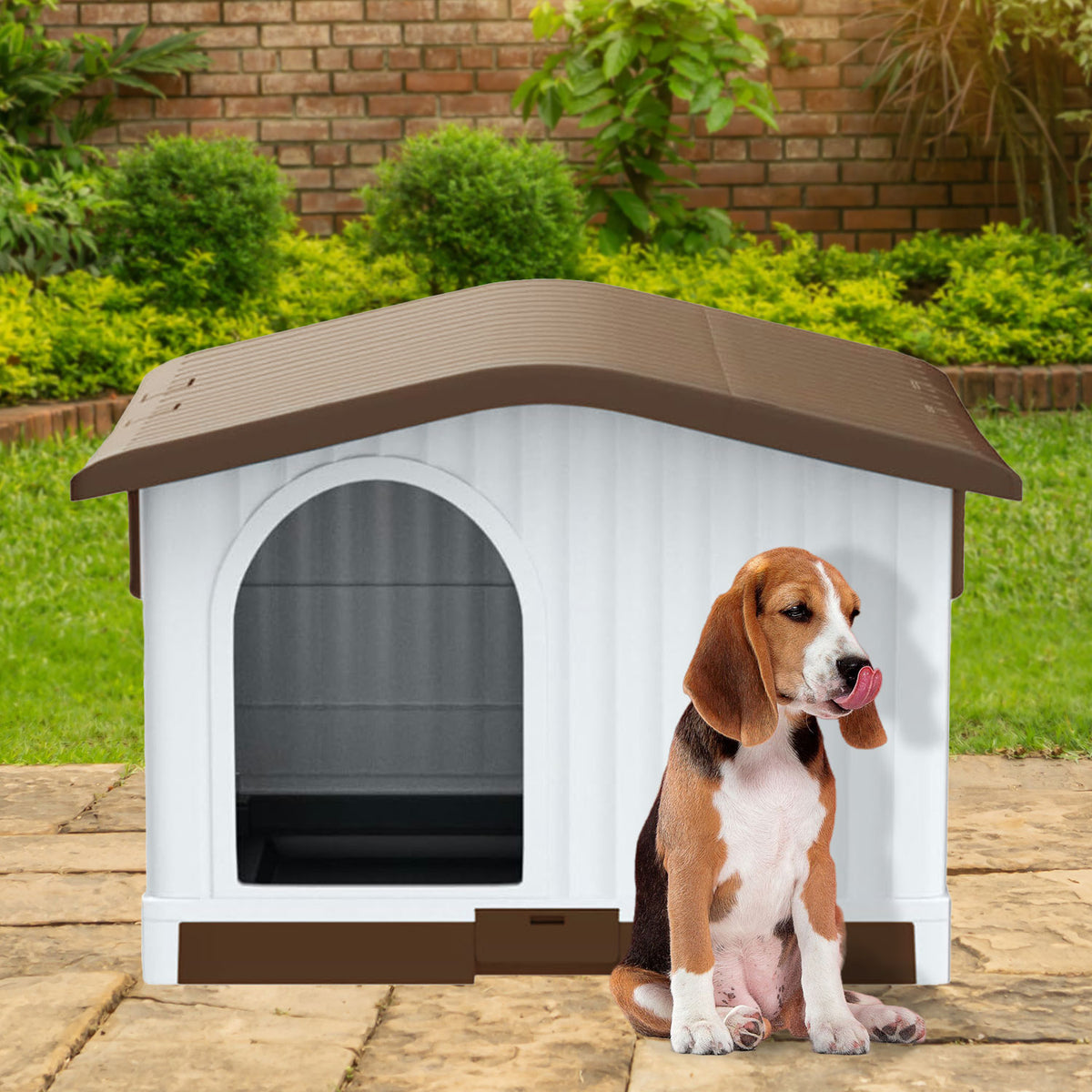 AQPET FRIENDS Plastic Dog Kennel - 87 x 74 x 61 H cm Brown for Dogs and Cats Pet Comfort Relax Animals