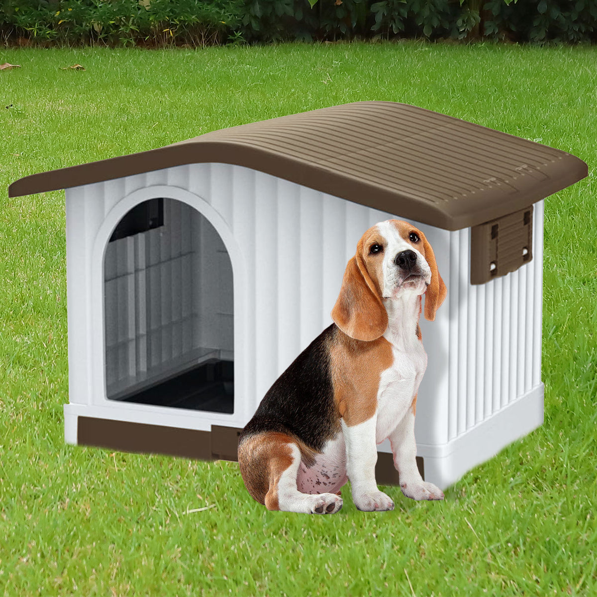 AQPET FRIENDS Plastic Dog Kennel - 87 x 74 x 61 H cm Brown for Dogs and Cats Pet Comfort Relax Animals