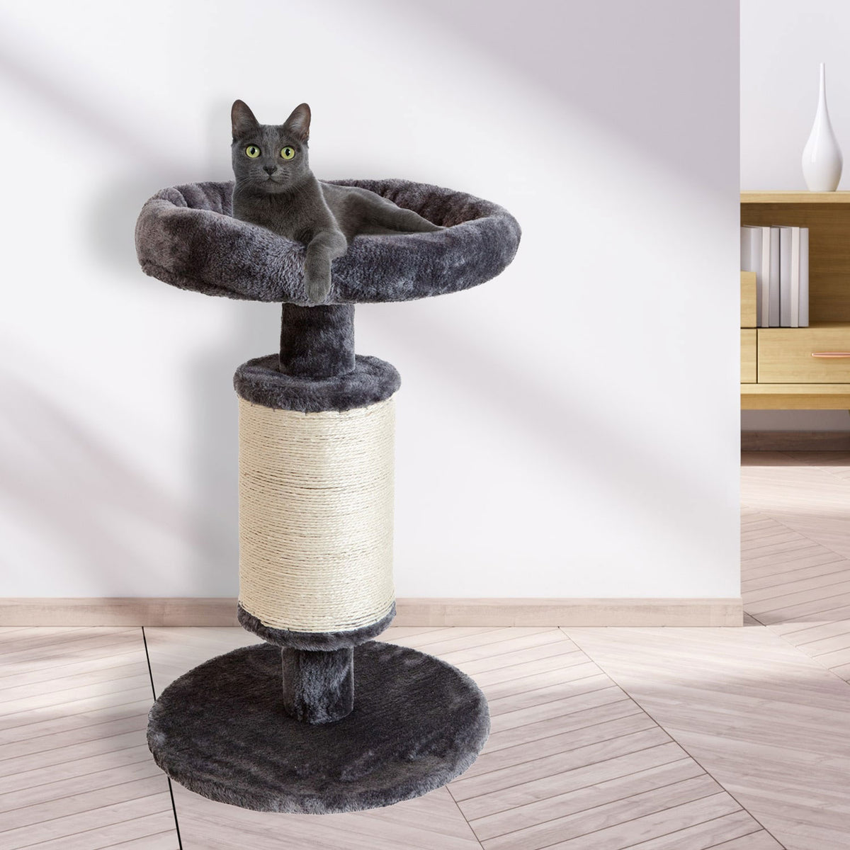AQPET FRIENDS Tiragraffi in Sisal e tessuto con piattaforma, Alto 58 cm per il massimo divertimento del tuo gatto, Colore Grigio