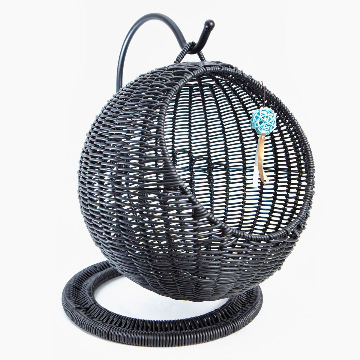 AQPET FRIENDS Morfeo Cuccia sospesa per Gatti Gattini in Vimini intrecciato a Mano con Cuscino Mordbido Incluso, Colore Nero, 46x62 cm