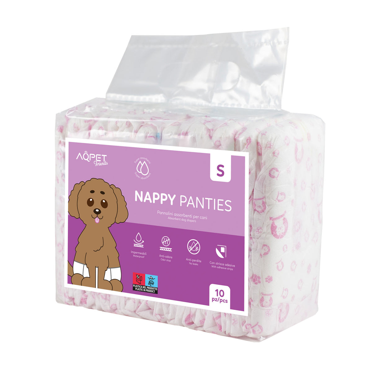 AQPET FRIENDS Nappy Panties Pannolini A Fascia Per Cani Femmina 10 Pezzi Assorbenti Igiene Quotidiana