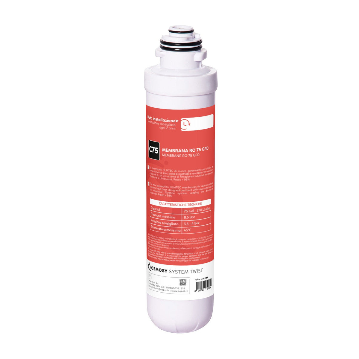 AQPET RICAMBIO MEMBRANA PER IMPIANTO OSMOSI TWIST SGANCIO RAPIDO  FILMTEC "C" 75 GALLONI