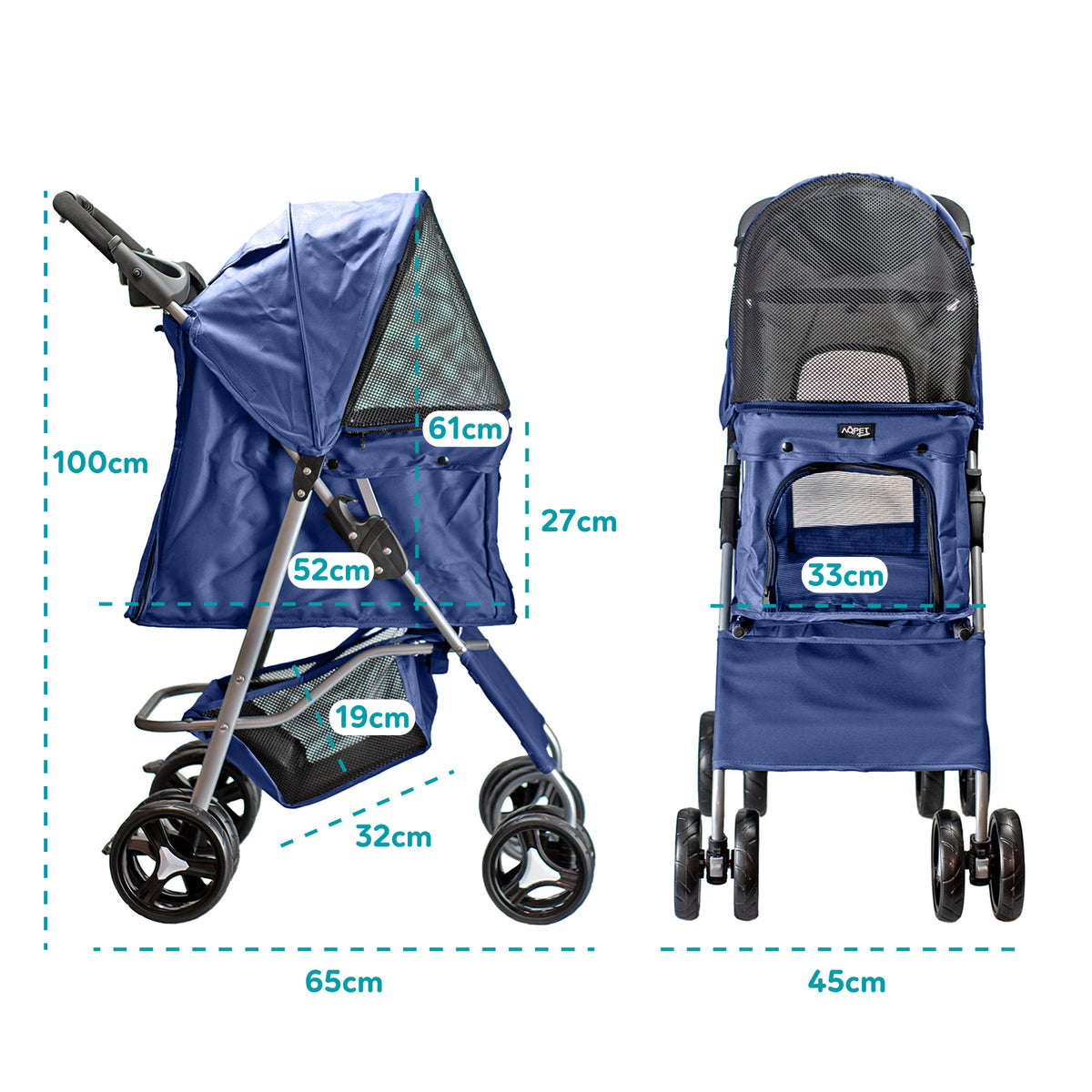 AQPET FRIENDS Passeggino Comodo E Pratico Per Cani Taglia Media / Piccola Per Cani E Gatti Viaggio Sicuro