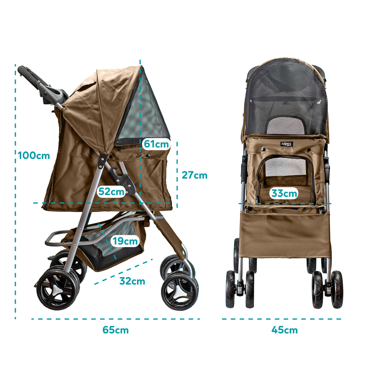 AQPET FRIENDS Passeggino Comodo E Pratico Per Cani Taglia Media / Piccola Per Cani E Gatti Viaggio Sicuro