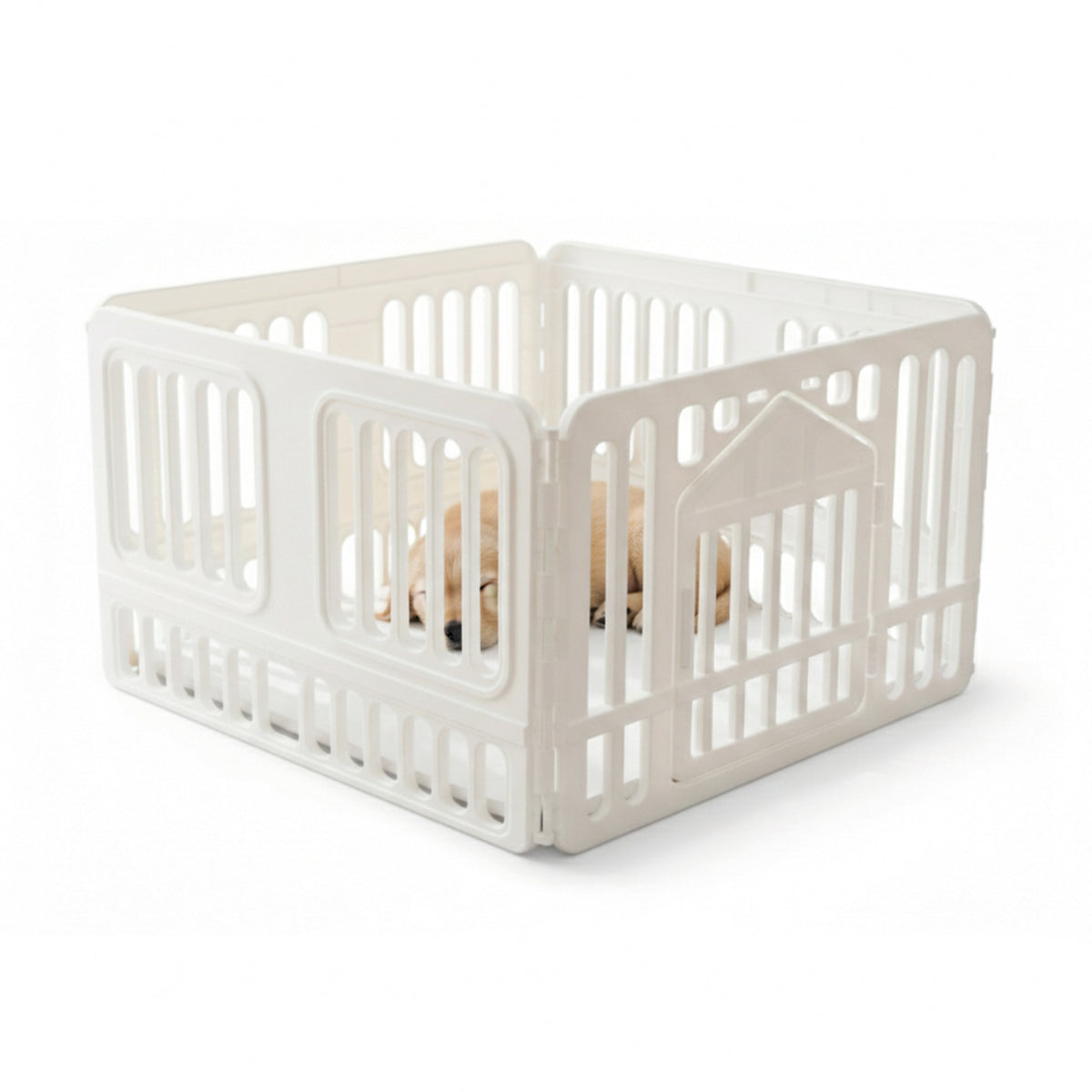 AQPET FRIENDS Indoor Dog Pen 97x97x60h cm in Plastic with Door – Modular White Playpen for Puppies and Pets – Home Enclosure for Cats and Dogs